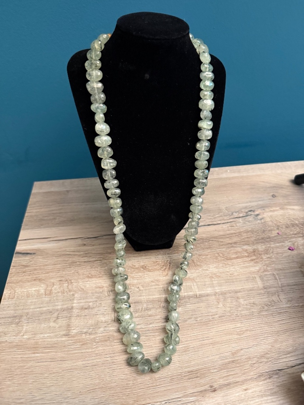 Artisan Green Prehnite Tourmaline Gemstone Necklace Toggle Clasp 32"